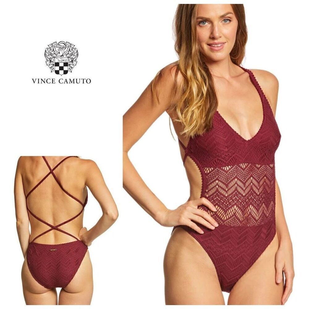 New. Vince Camuto crochet plunge neck swimsuit. Size 14